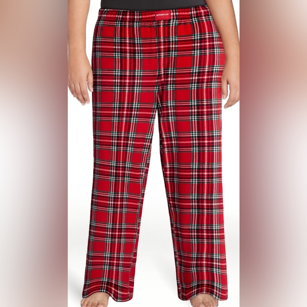 NWT Joyspun Red Plaid Velour Sleep Pants Wide Leg Pajama Bottoms Women’s Size L